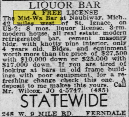 Mid-War Bar (John Henrys) - May 24 1952 For Sale  Mid-Wa